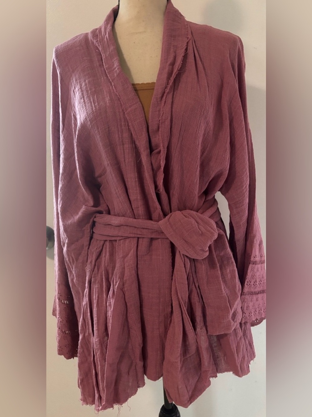 KyeMi Women's Mauve Wrap Robe Jacket - Soft Gauze Tie-Waist